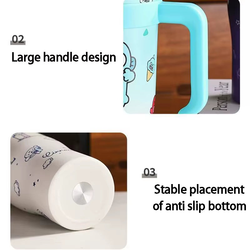 Hello Kitty 1200Ml Thermos Water Bottle with Straw Mug Kuromi Melody 304 Stainless Iced Coffee Cups Cinnamoroll Waterbottle Gift