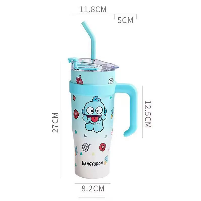 Hello Kitty 1200Ml Thermos Water Bottle with Straw Mug Kuromi Melody 304 Stainless Iced Coffee Cups Cinnamoroll Waterbottle Gift