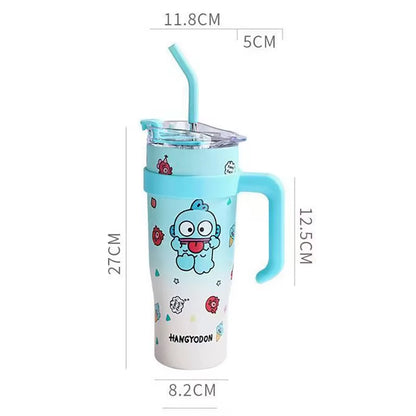 Hello Kitty 1200Ml Thermos Water Bottle with Straw Mug Kuromi Melody 304 Stainless Iced Coffee Cups Cinnamoroll Waterbottle Gift