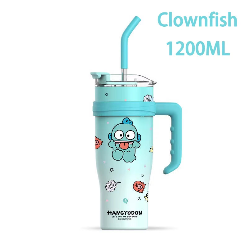 Hello Kitty 1200Ml Thermos Water Bottle with Straw Mug Kuromi Melody 304 Stainless Iced Coffee Cups Cinnamoroll Waterbottle Gift